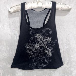 romwe yk2 grunge emo bling punk cross print rhinestone decor tank top